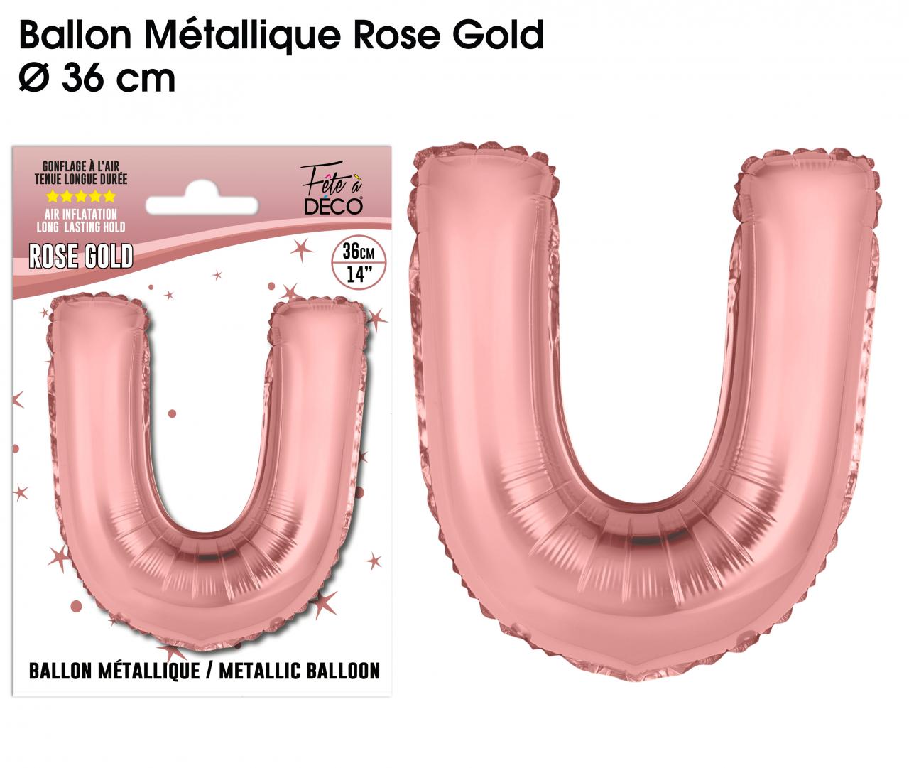 BALLON MÉTALLIQUE LETTRE "U" ROSE GOLD 36 CM