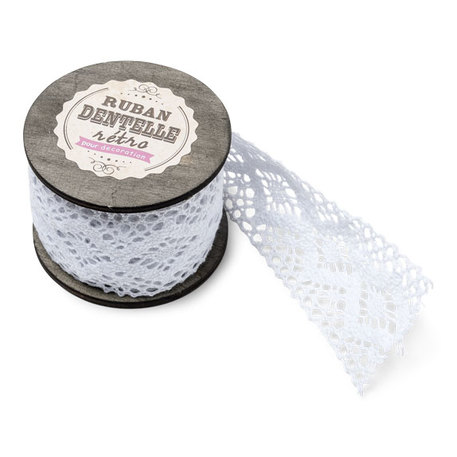 DENTELLE BLANCHE 5CMX5M SUR BOBINE BOIS.