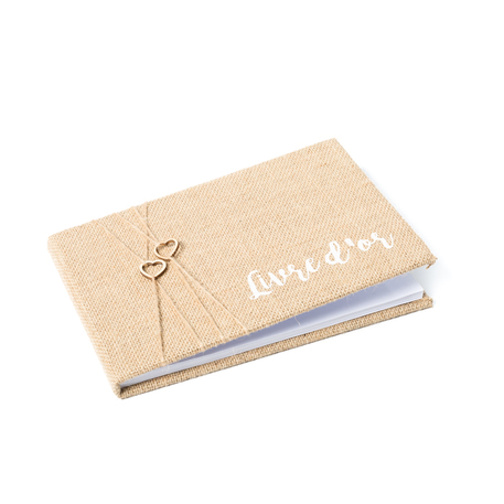 LIVRE D'OR JUTE COEUR BOIS ET FICELLE 16.5 X24CM 64 PAGES