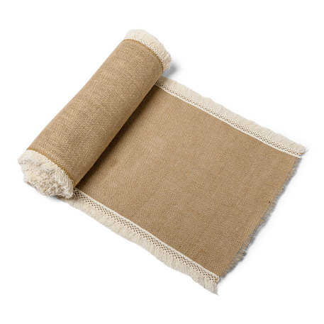 CHEMIN DE TABLE JUTE ET FRANGES 30 CM X 5 M