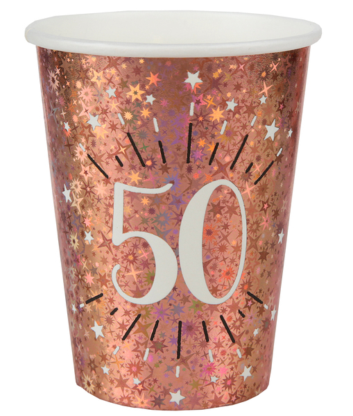 10 GOBELETS ÂGE 50 ANS ÉTINCELANT ROSE GOLD 27 CL