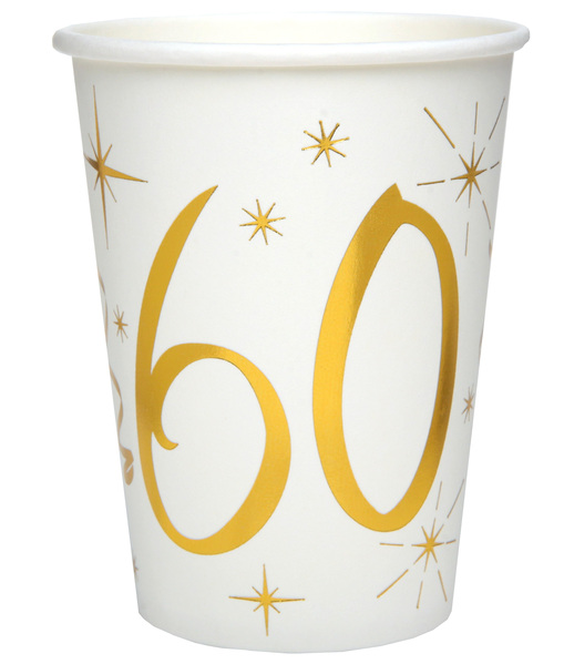 10 GOBELETS ÂGE BLANC OR 60 ANS 27 CL