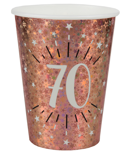 10 GOBELETS ÂGE 70 ANS ÉTINCELANT ROSE GOLD 27 CL
