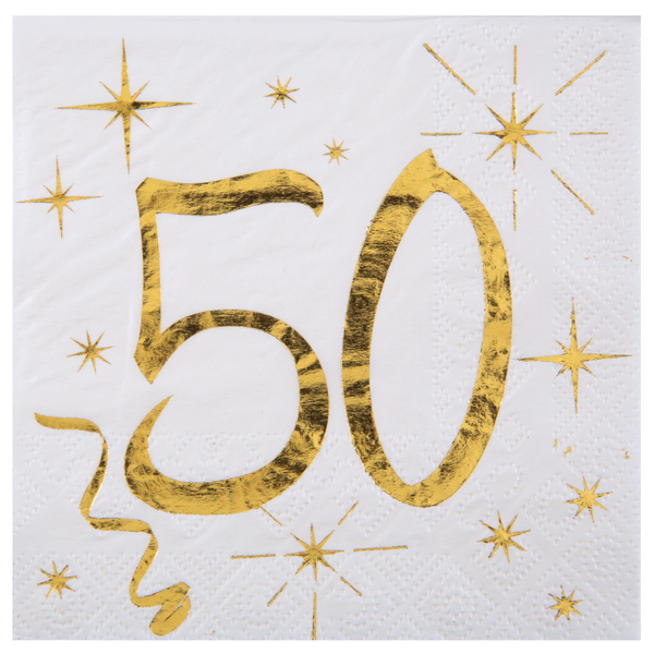 20 SERVIETTES ÂGE BLANC OR 50 ANS 12,5 X 12,5 CM