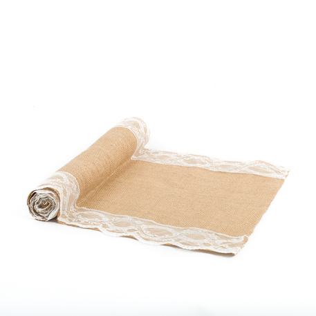 CHEMIN DE TABLE JUTE ET DENTELLE 3M