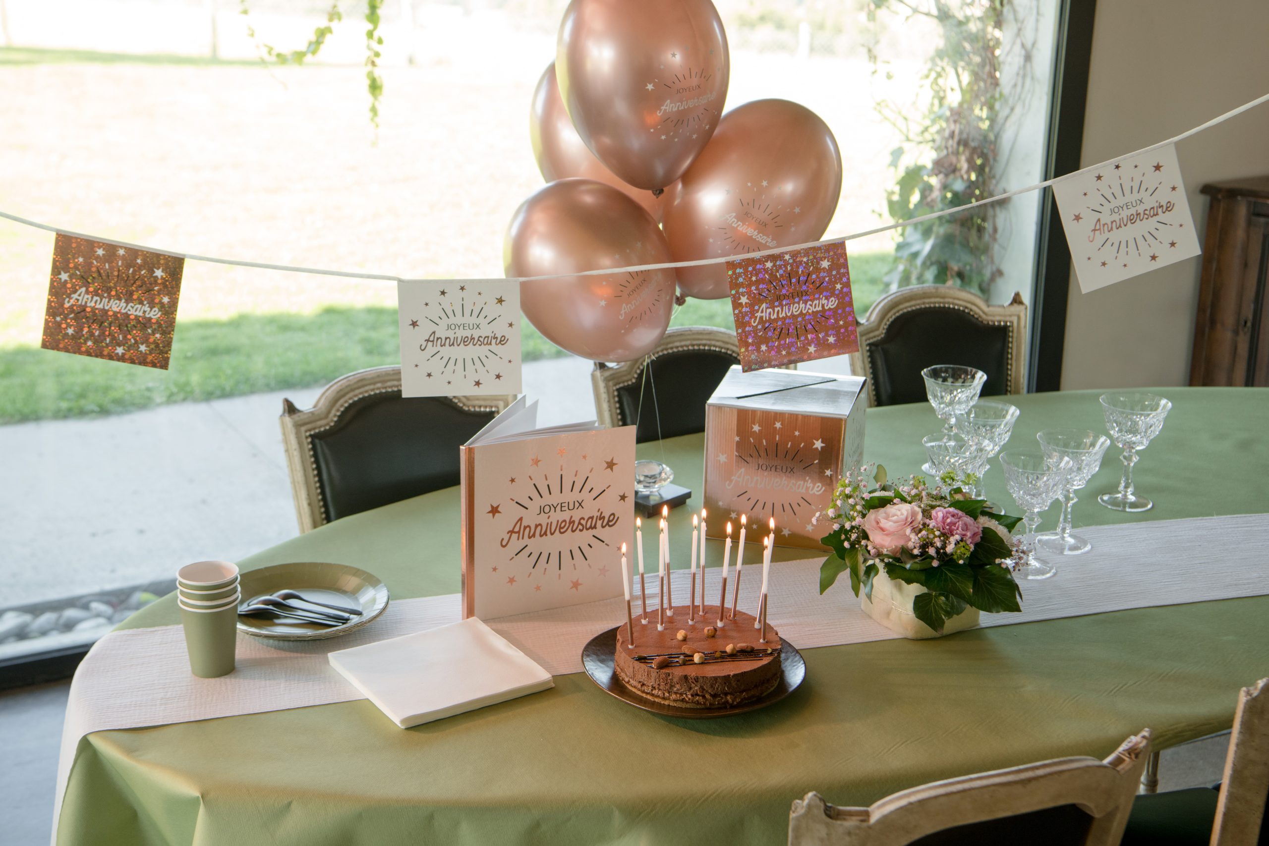 BANDEROLE JOYEUX ANNIVERSAIRE ETINCELANT MÉTAL ROSE GOLD 5M – Image 2