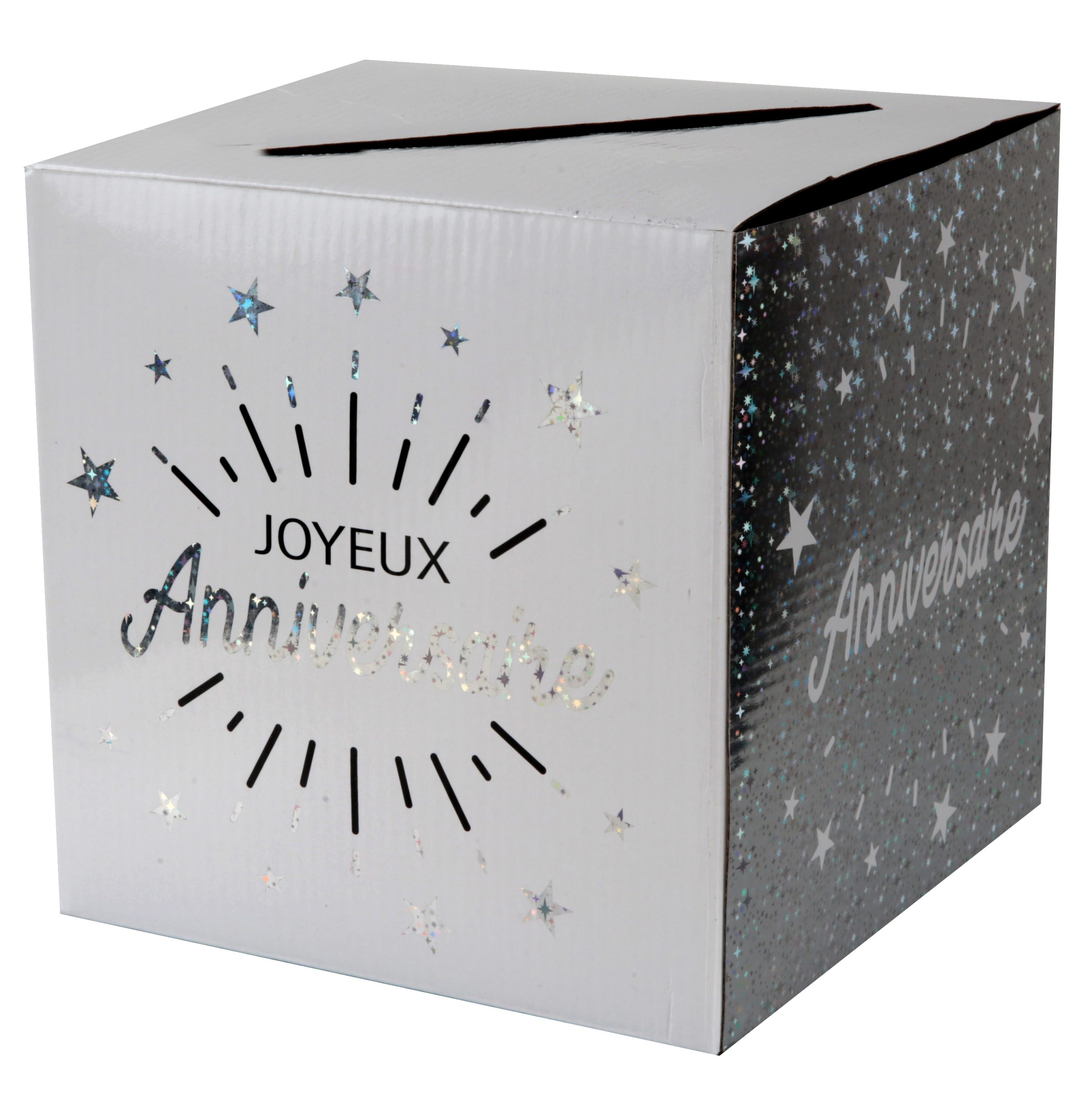 TIRELIRE ANNIVERSAIRE ETINCELANT ARGENT 20X20X20CM