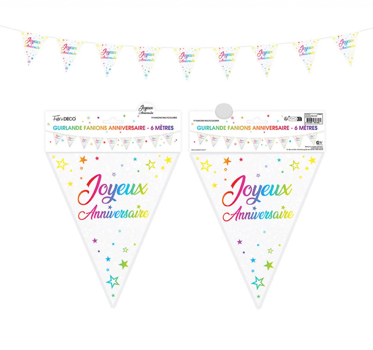GUIRLANDE FANIONS JOYEUX ANNIVERSAIRE METAL MULTICOLORE 6M