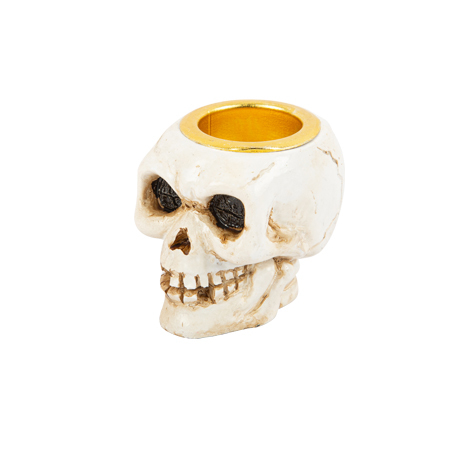 BOUGEOIR TÊTE DE MORT RÉSINE BLANC VIELLI 4 X 3,8 CM