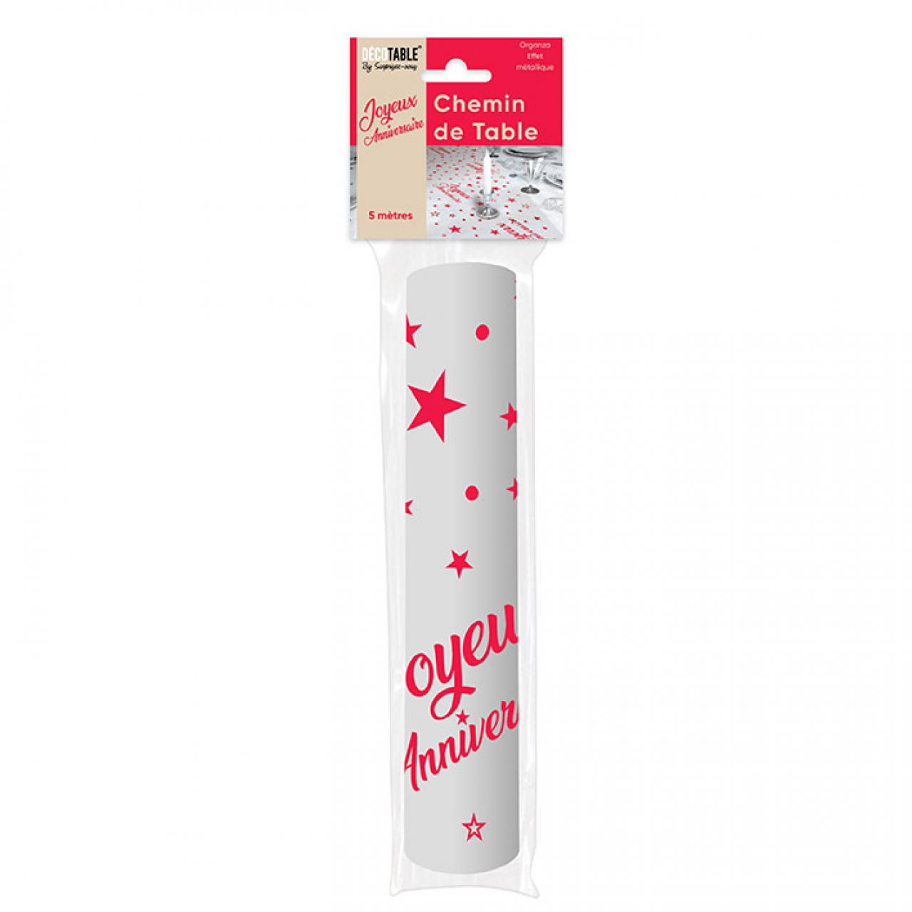 CHEMIN DE TABLE JOYEUX ANNIVERSAIRE 5M METAL ROUGE