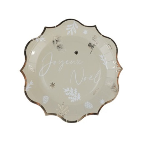 8 ASSIETTES BOTANIC JOYEUX NOËL BLANC, VERT DE GRIS, OR ET BLANC MÉTALLISÉ 23 X 23