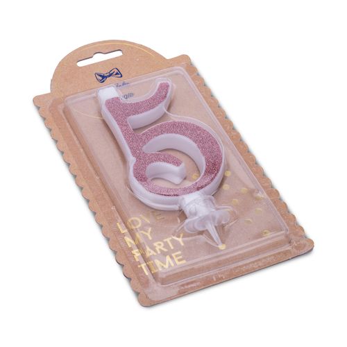 BOUGIE CHIFFRE "5" CALLIGRAPHIE ROSE GOLD PAILLETTES+BOBECHE