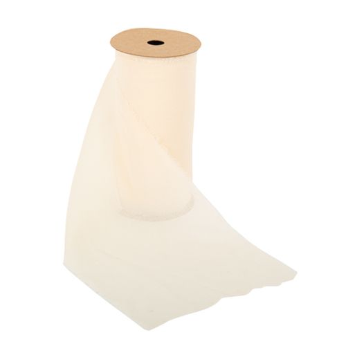 CHEMIN DE TABLE IVOIRE EFFILOCHÉ MOUSSELINE DE SOIE 15 CM X 3M