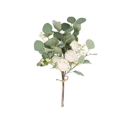 BOUQUET ROSERAIE EUCALYPTUS BLANC ET NUDE 45 CM