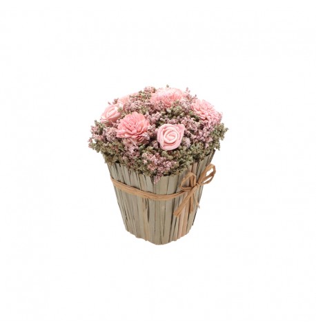 BOUQUET CARRE FLEURS ROSES LOUISE 13CM X 13CM X 17CM HT