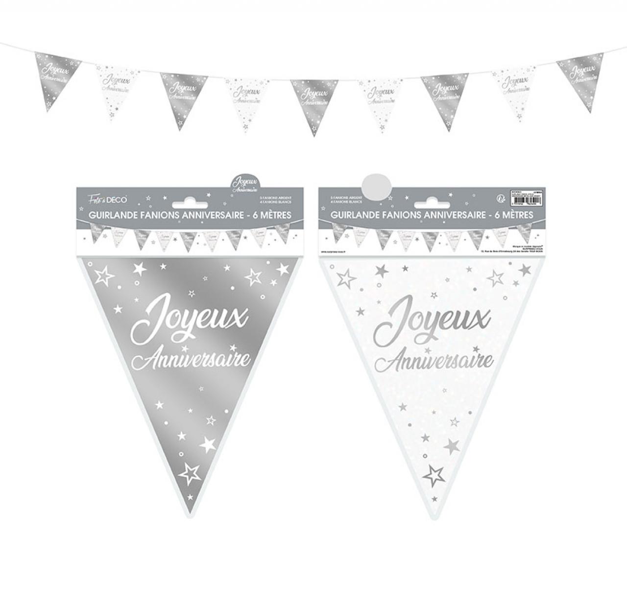 GUIRLANDE FANIONS JOYEUX ANNIVERSAIRE METAL ARGENT