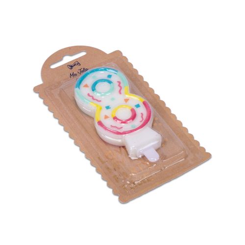 BOUGIE CHIFFRE 8 MULTICOLORE 8CM AVEC BOBÈCHE