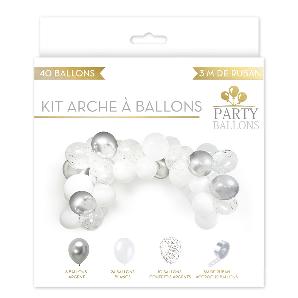 KIT ARCHE A BALLONS ARGENT BLANC