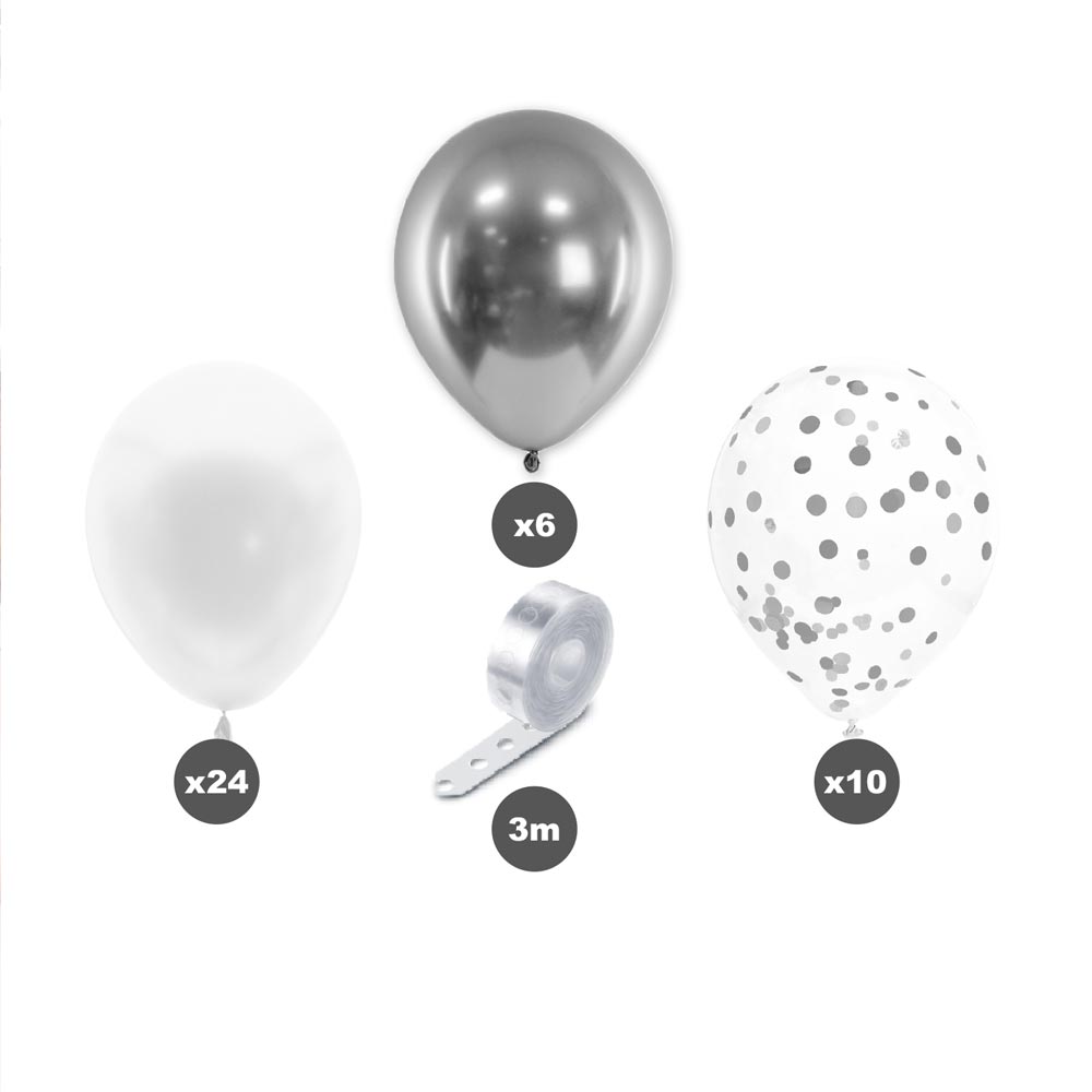KIT ARCHE A BALLONS ARGENT BLANC – Image 2