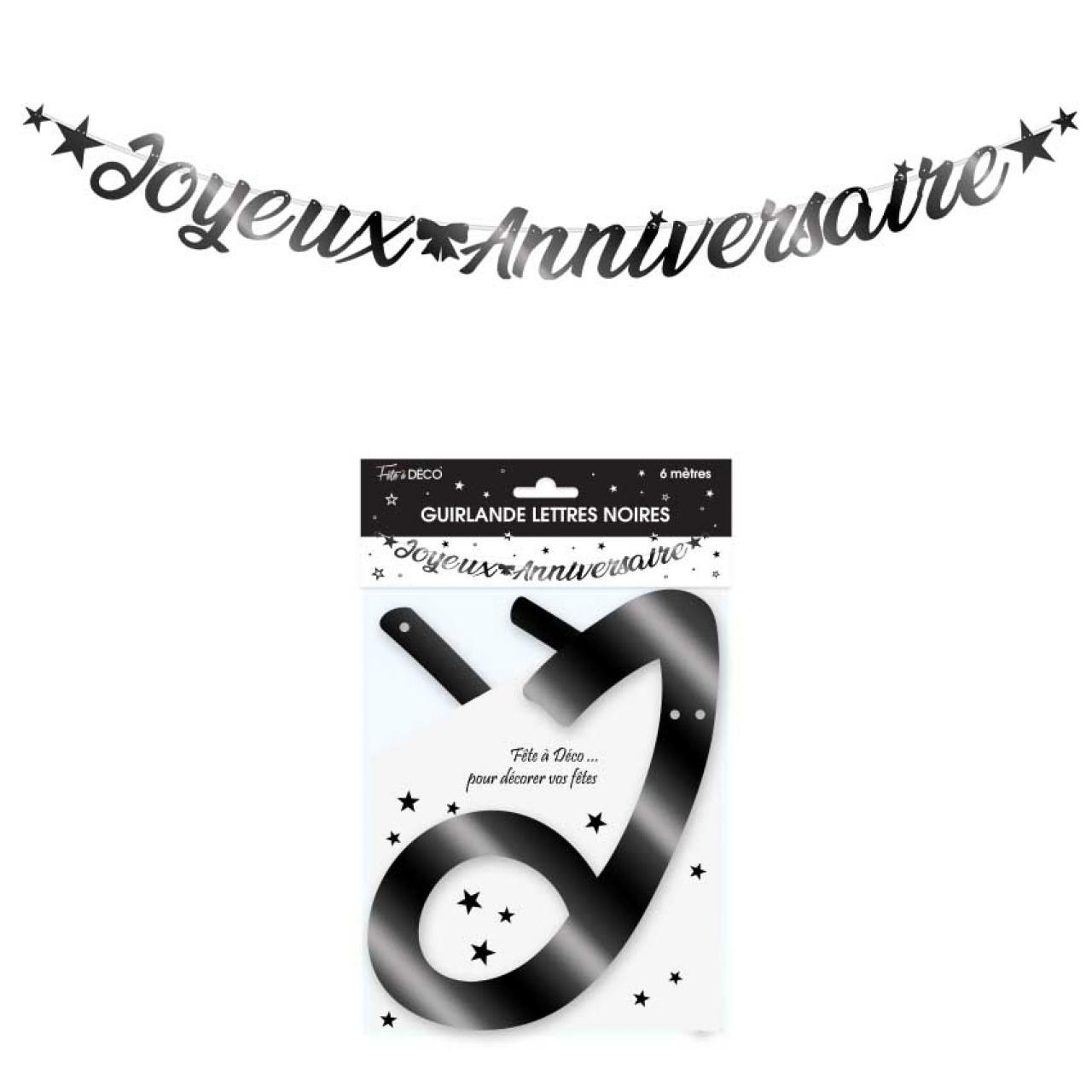 GUIRLANDE LETTRES METAL NOIRE JOYEUX ANNIVERSAIRE 6M