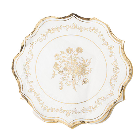 16 SERVIETTES VINTAGE PAPIER BLANC ET OR 32X32CM - 3 PLIS