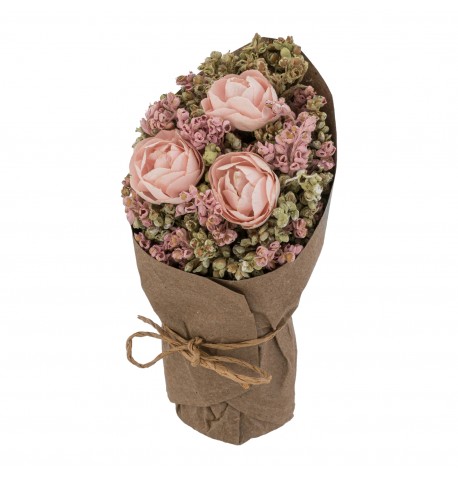 BOUQUET ROSES ROSE PASTEL PAPIER KRAFT