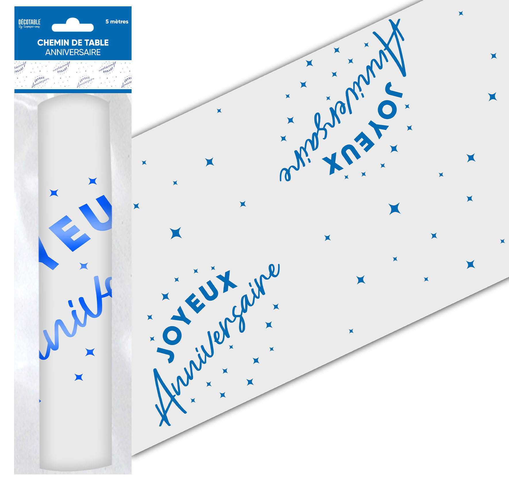 CHEMIN DE TABLE JOYEUX ANNIVERSAIRE BLEU