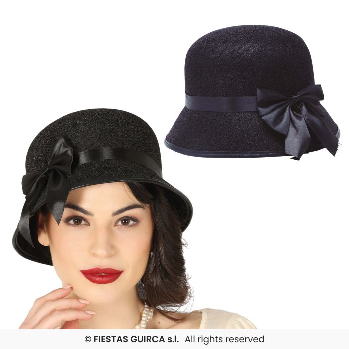 CHAPEAU NOIR DAME ANNEES 20'S