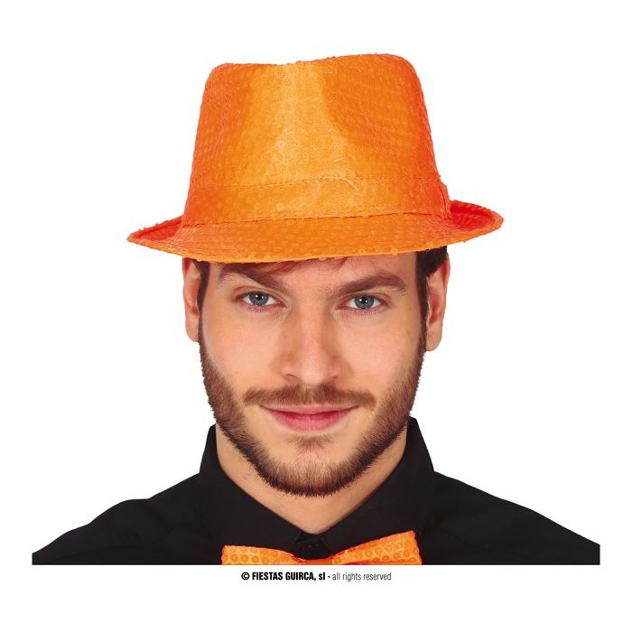 CHAPEAU BORSALINO GANGSTER STRASS ORANGE FLUO