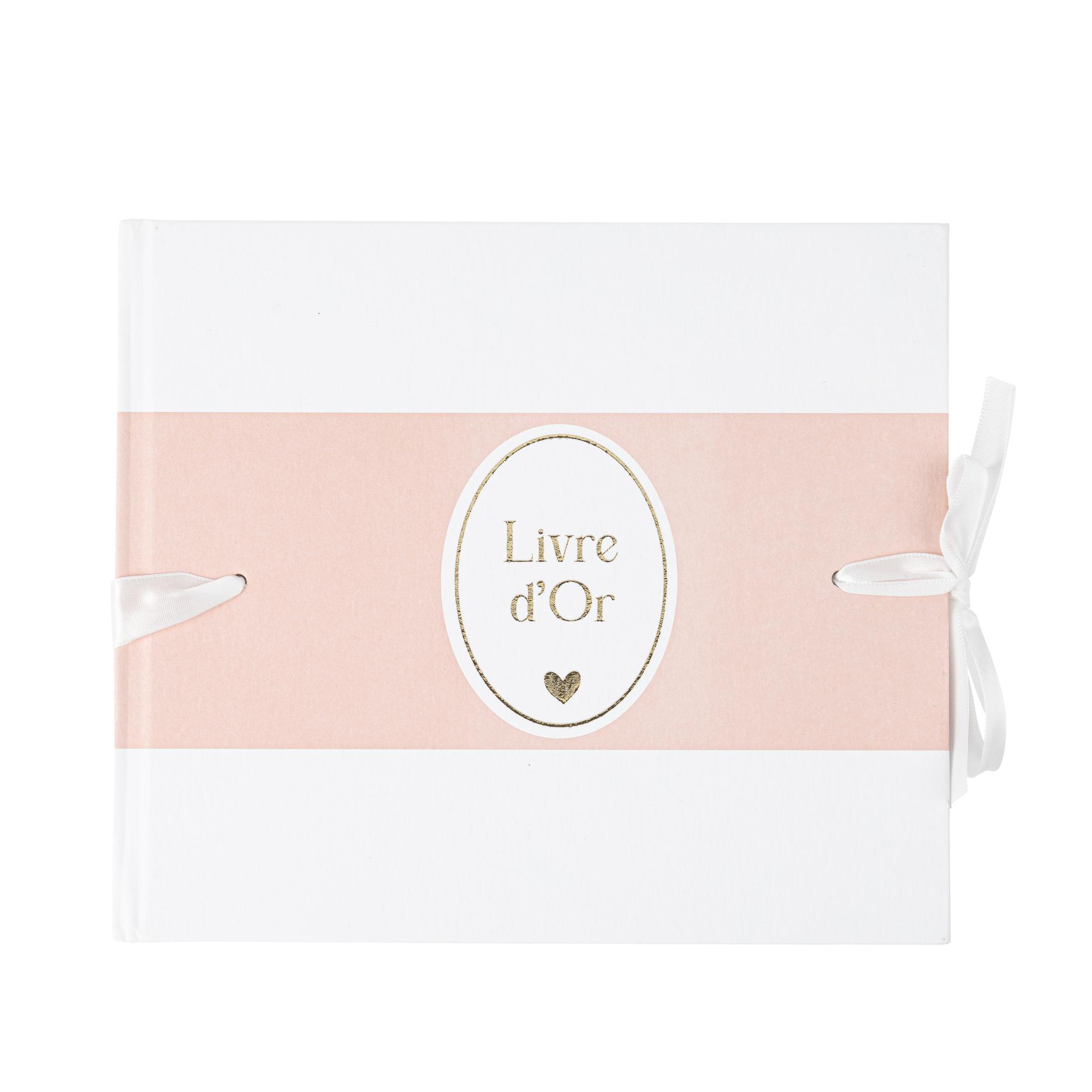 LIVRE D'OR BAPTÊME CARTON BLANC, ROSE ET OR