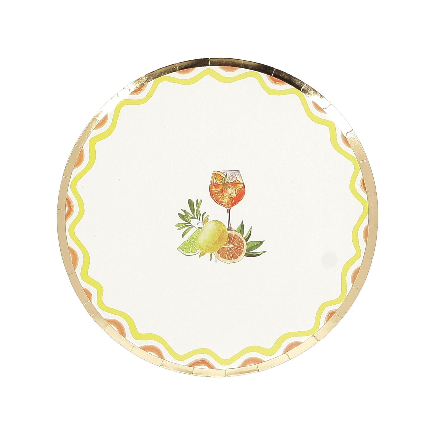 8 ASSIETTES FEUILLAGE CARTON EFFET LIN ET OR