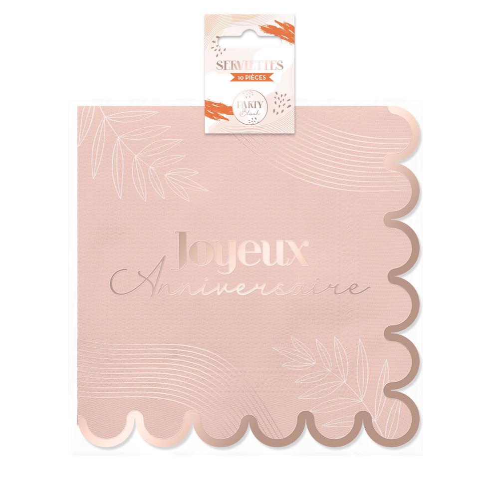 10 serviettes joyeux anniversaire Party Blush