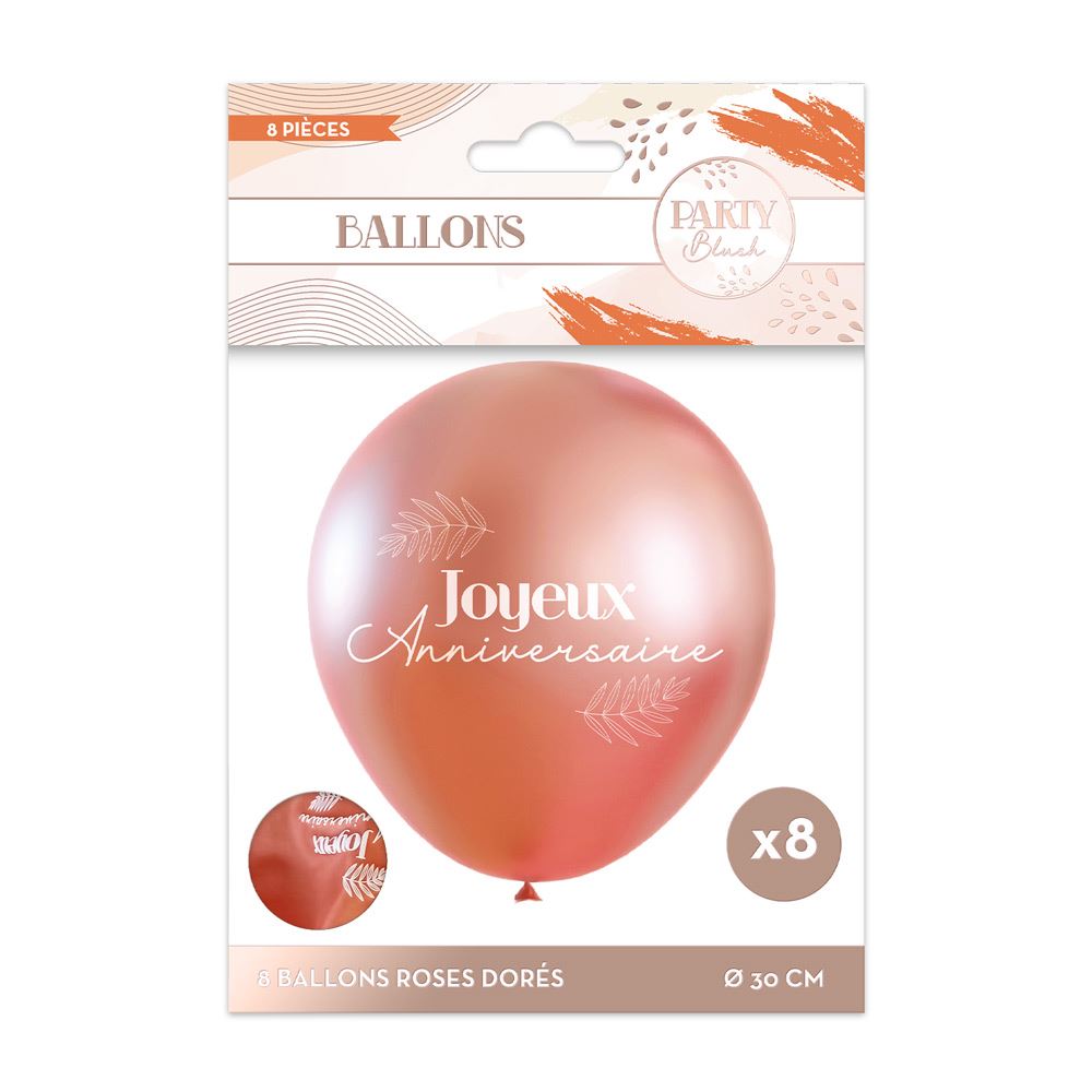 8 ballons joyeux anniversaire 30 cm Party Blush