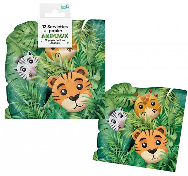 12 SERVIETTES ANIMAUX DE LA JUNGLE